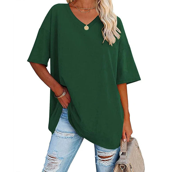 Casual and loose V-neck T-shirt for women