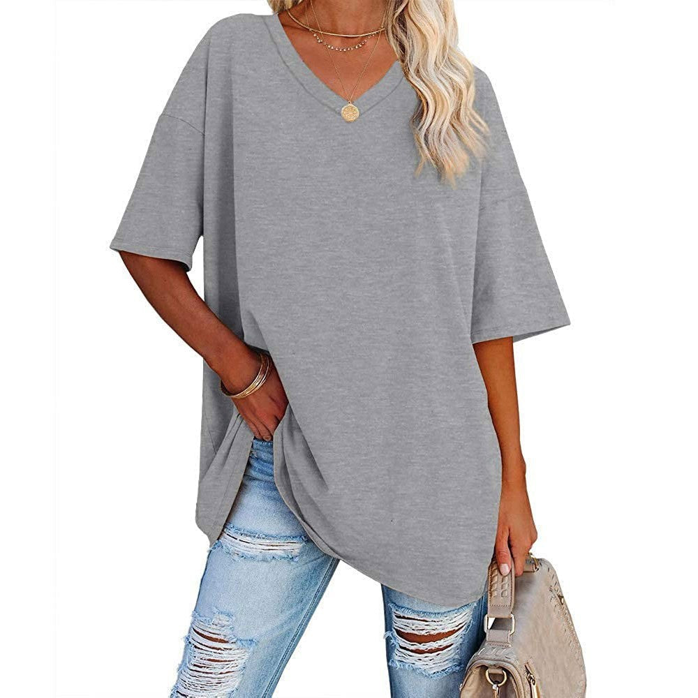 Casual and loose V-neck T-shirt for women