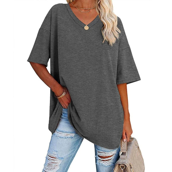 Casual and loose V-neck T-shirt for women