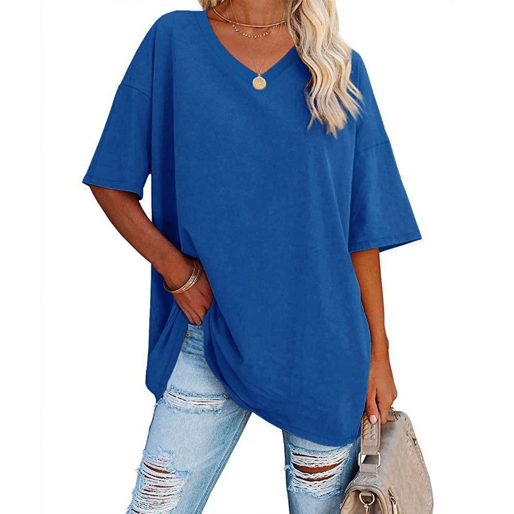 Casual and loose V-neck T-shirt for women