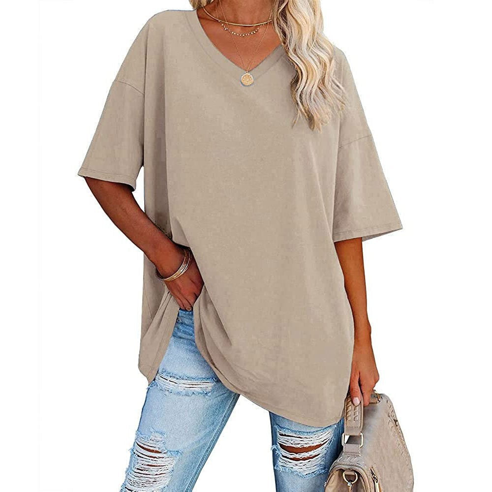 Casual and loose V-neck T-shirt for women