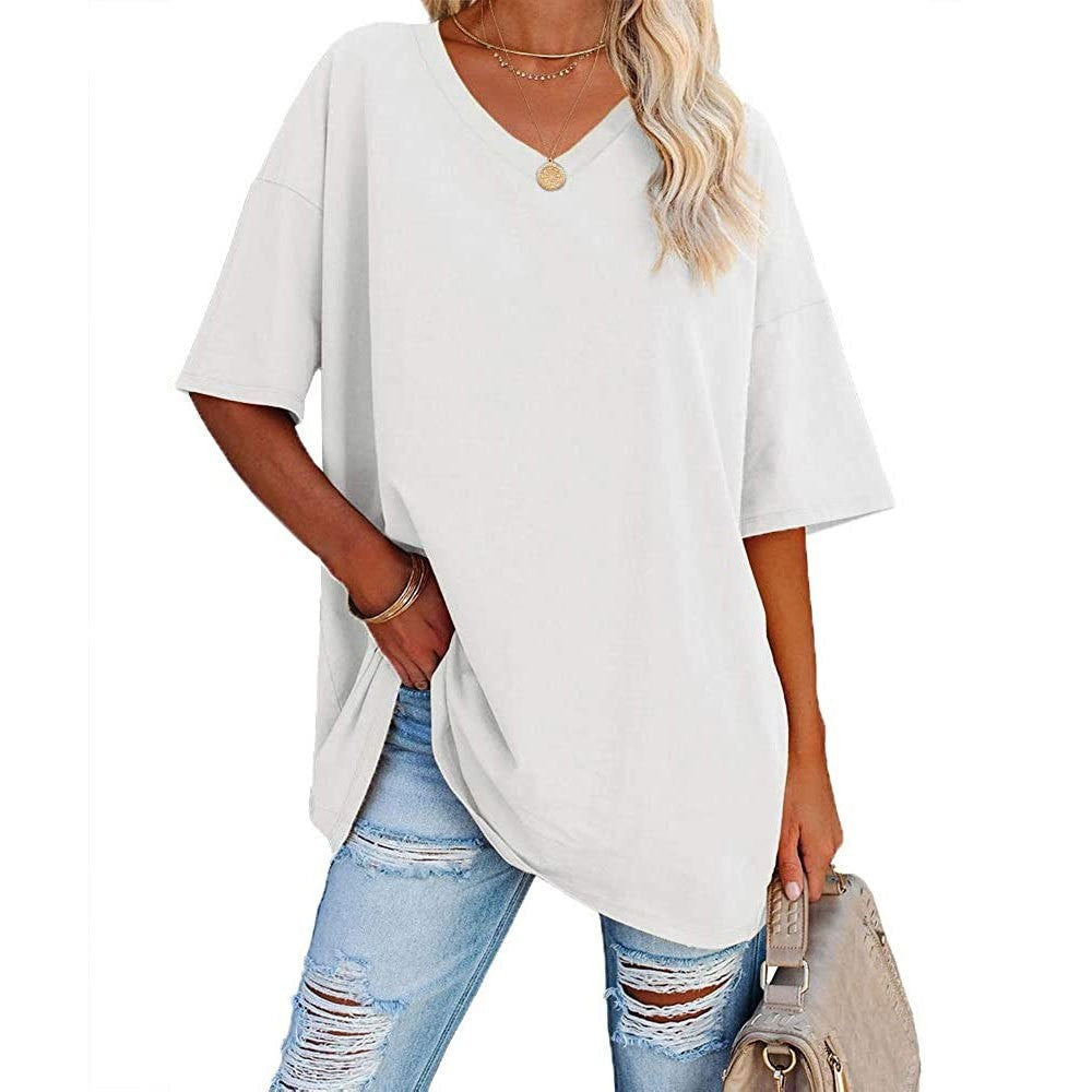 Casual and loose V-neck T-shirt for women