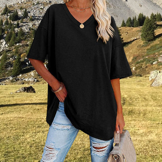 Casual and loose V-neck T-shirt for women