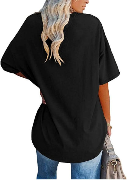 Casual and loose V-neck T-shirt for women