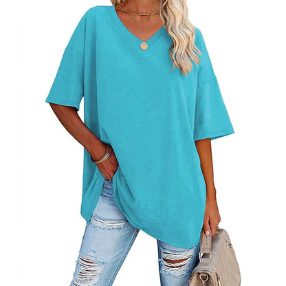 Casual and loose V-neck T-shirt for women