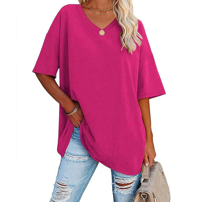 Casual and loose V-neck T-shirt for women